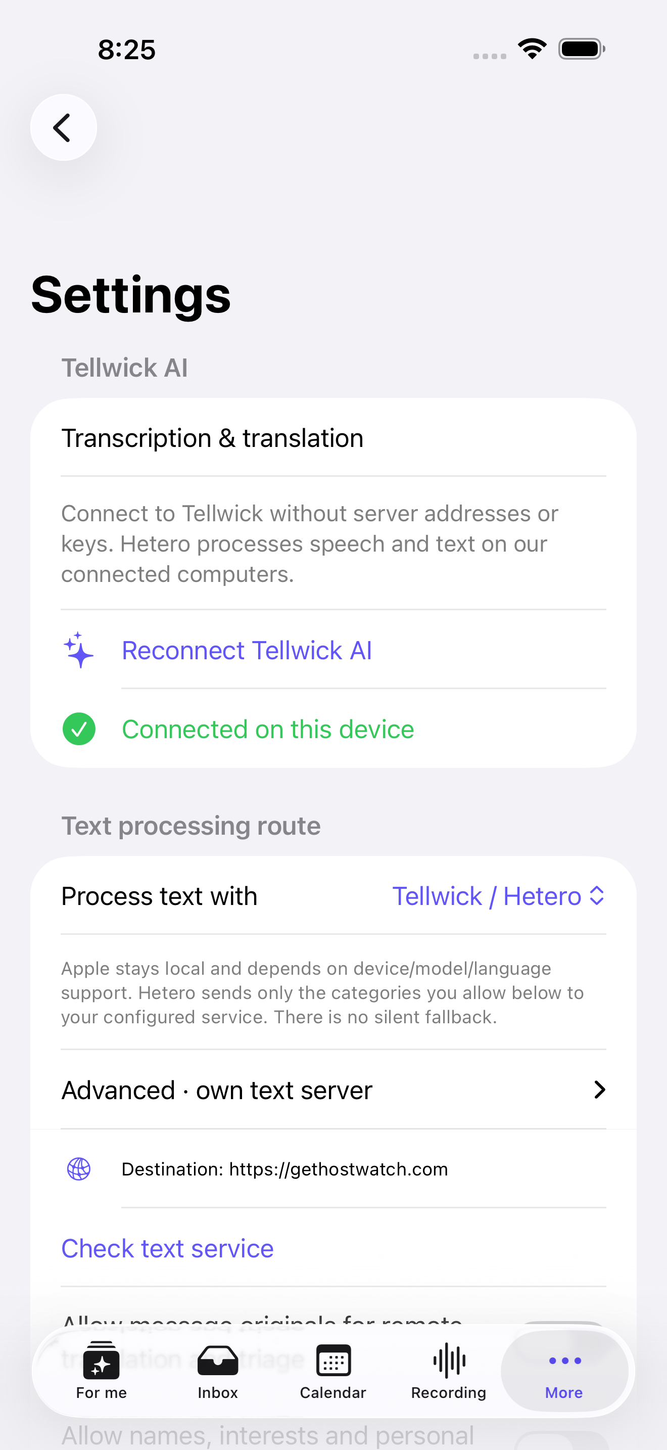 Tellwick AI · one connection button